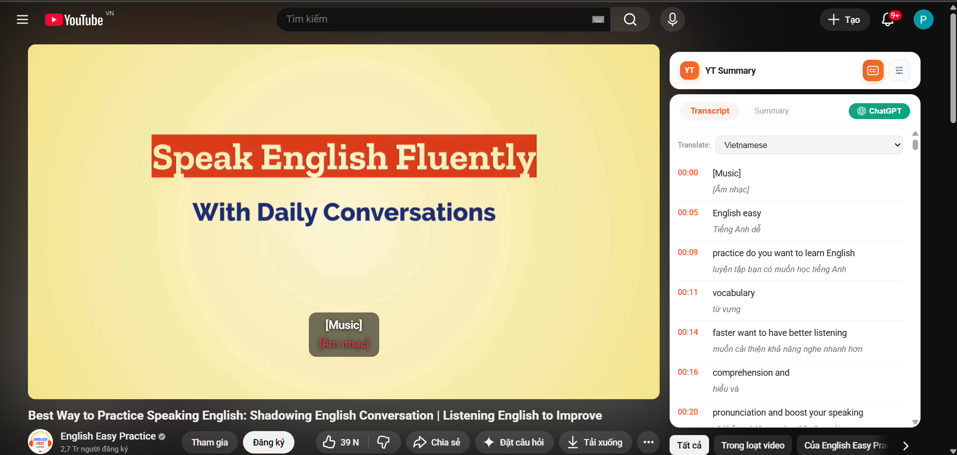 YT Summary - Transcript translation with Vietnamese subtitles